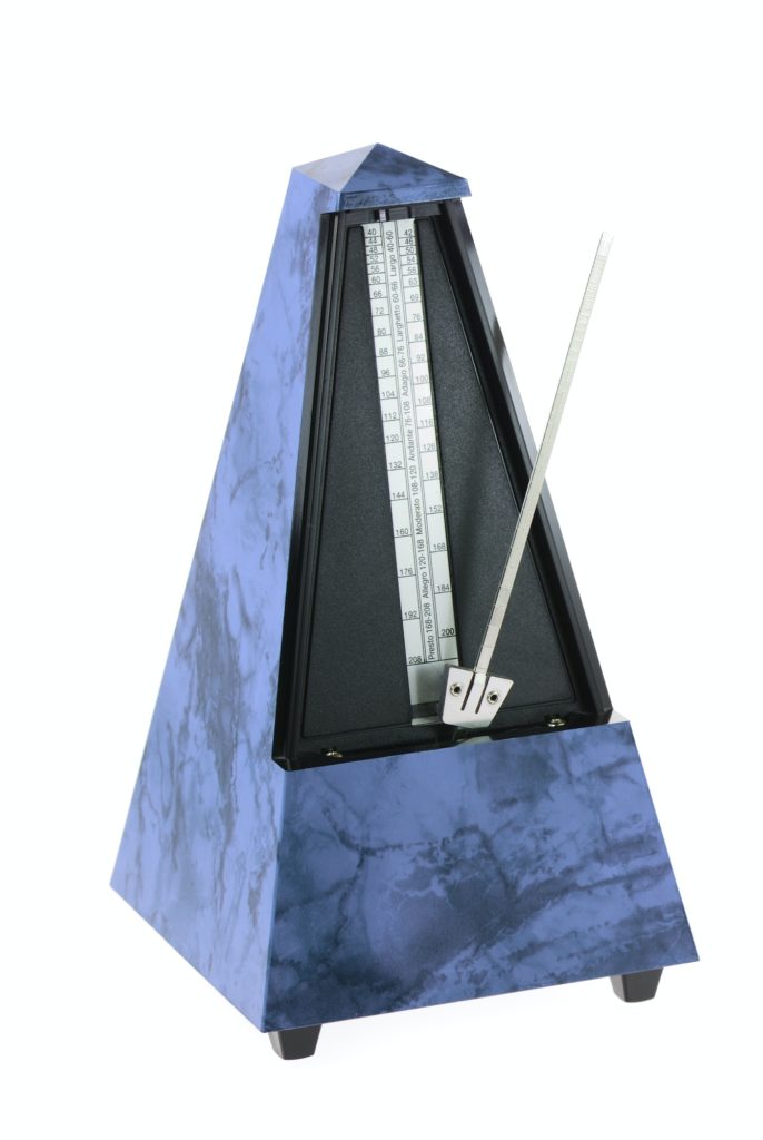 A picture of a metronome clicking to a steady beat or tempo.